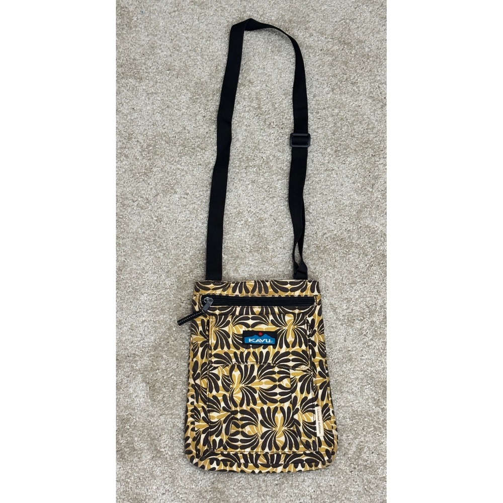Kavu Keeper Crossbody Bag Limited Edition Floral Canvas Mustard Brown Teal